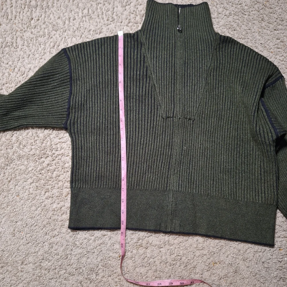 NWT Varley Olive Ribbed Zip Through Rib Knit Sweater Preppy Athleisure Size L